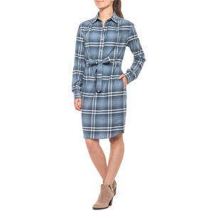 Pendleton Blue Plaid Button-Front Tie-Waist Shirt Dress